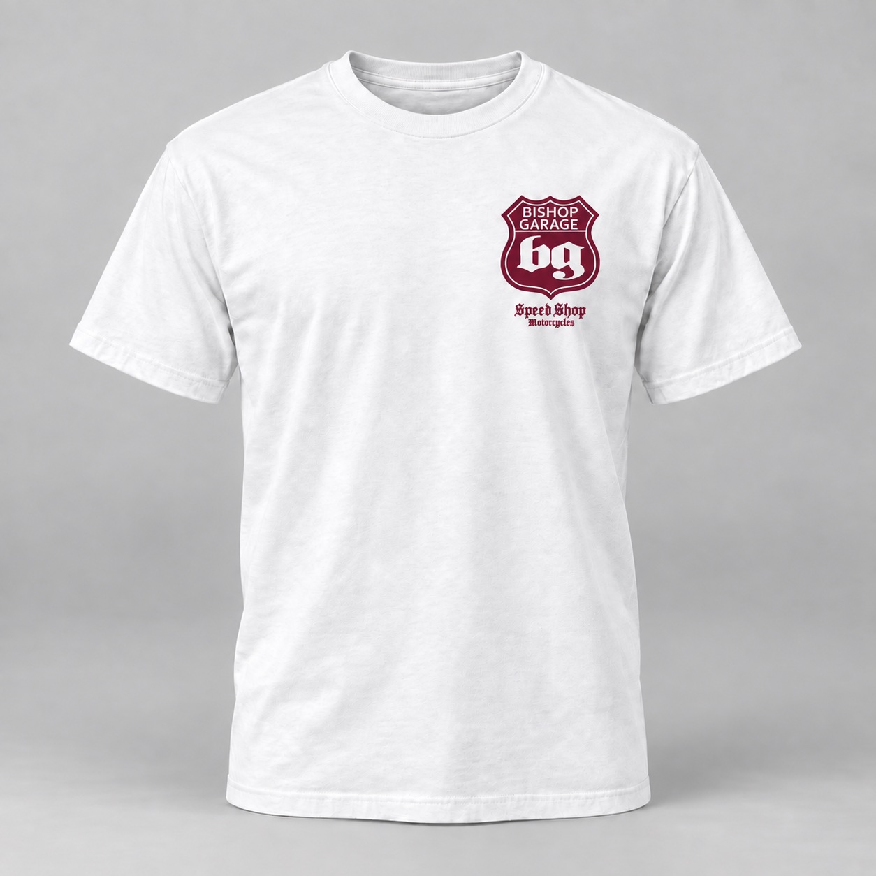 Speed Shop Motorcycles white T-shirt front chest print